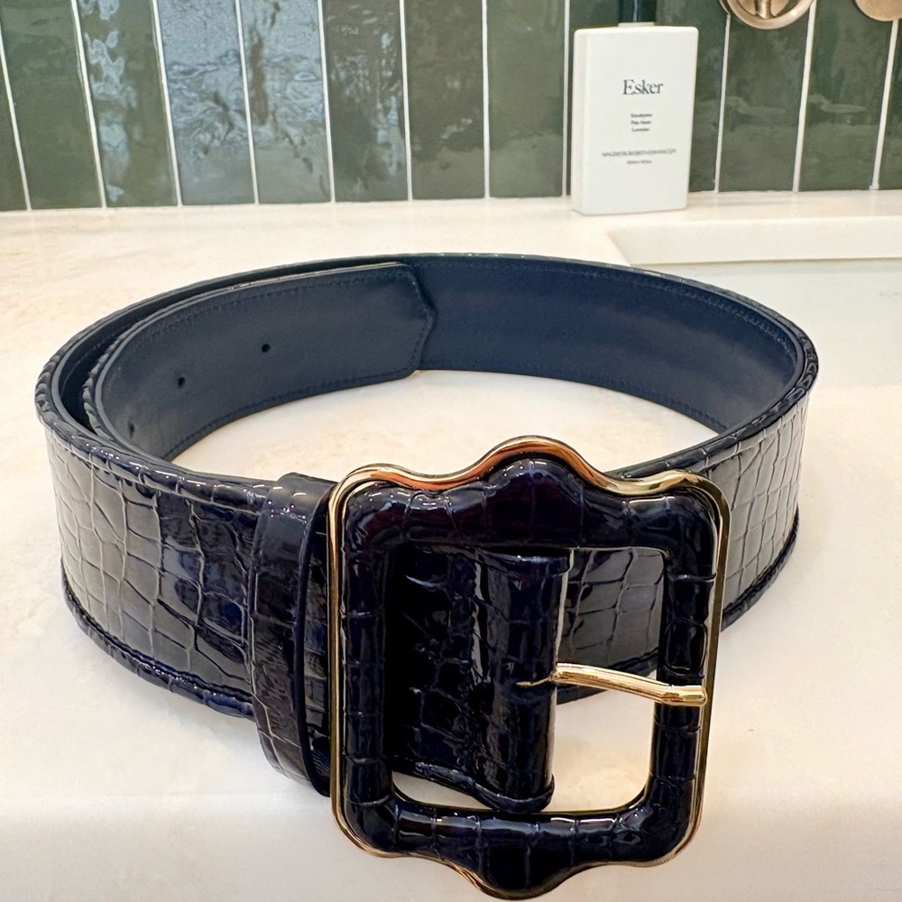 Sarah Flint Vienna Waist Belt - Navy Croc Embossed Patent